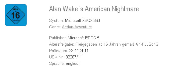 Vga 11 Alan Wake 新作は Alan Wake S American Nightmare ドイツでレーティング通過が確認 Doope