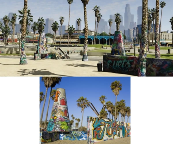 ロサンゼルスとロスサントスが驚く程似ていることを示す Grand Theft Auto V のイメージ比較 Doope