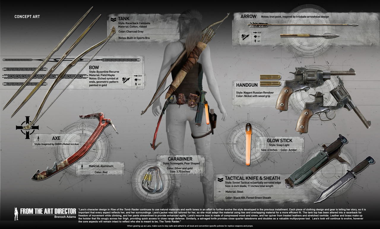 ララの充実した装備を詳細に紹介する Rise Of The Tomb Raider の高解像度なアートワークが公開 Doope