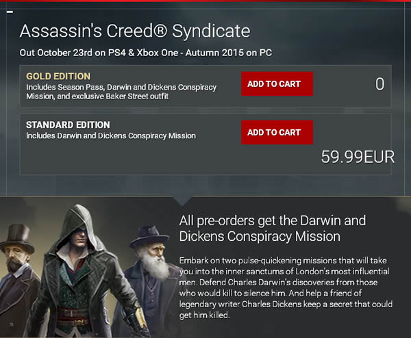 シーズンパスを含む Assassin S Creed Syndicate の限定版が3種アナウンス ディケンズとダーウィンの特典ミッションも Doope 国内外のゲーム情報サイト