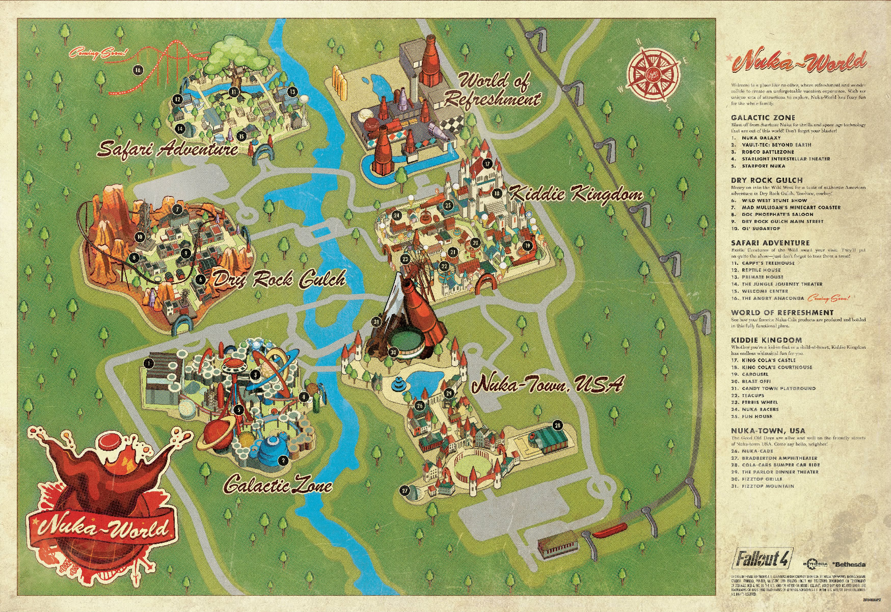 Fallout 4 Nuka World の舞台となるヌカワールド遊園地の案内図が公開 Doope