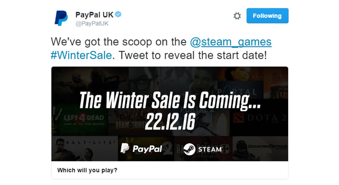 Update Steam のウィンターセールが12月22日に開幕 英paypalがtwitterでアナウンス Doope 国内外のゲーム情報 サイト