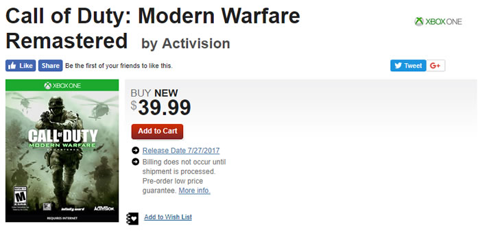 「 Call of Duty: Modern Warfare Remastered」